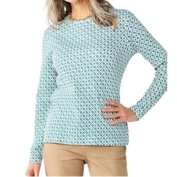 Croft & Barrow Women’s Crew Neck Long Sleeve Sleeve Floral Box Patterned Tshirt - Picture 1 of 6